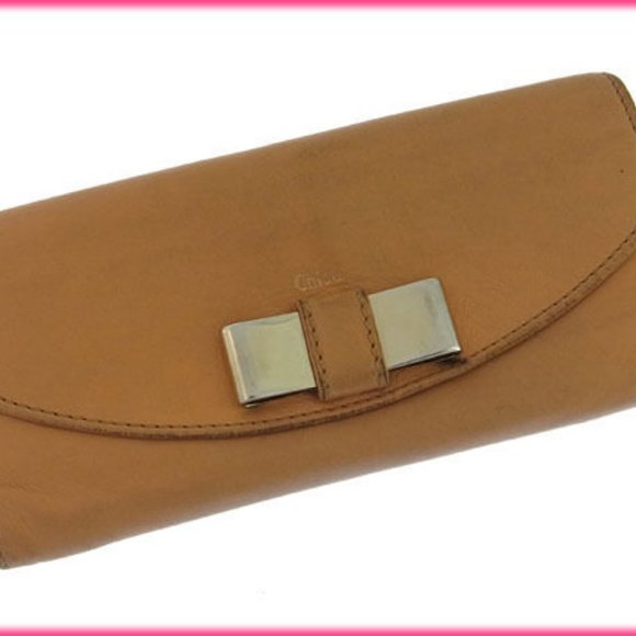 Chloe Wallet Purse Long Wallet Logo Beige Silver Woman Authentic Used Y889 - Picture 2 of 5